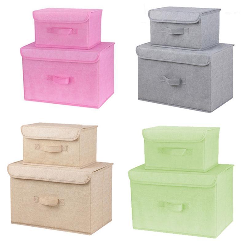 

2pcs/set Multifunction Foldable Covered Storage Box Waterproof Organizer Clothing Underwear Finishing Wardrobe Container1, Light grey