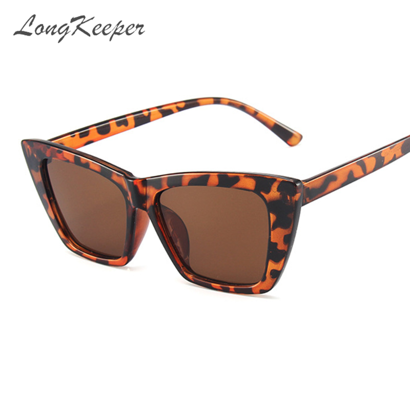 

Sunglasses LongKeeper Square Retro Cat Eye Women Vintage Leopard Black Champagne Sun Glasses Female UV400