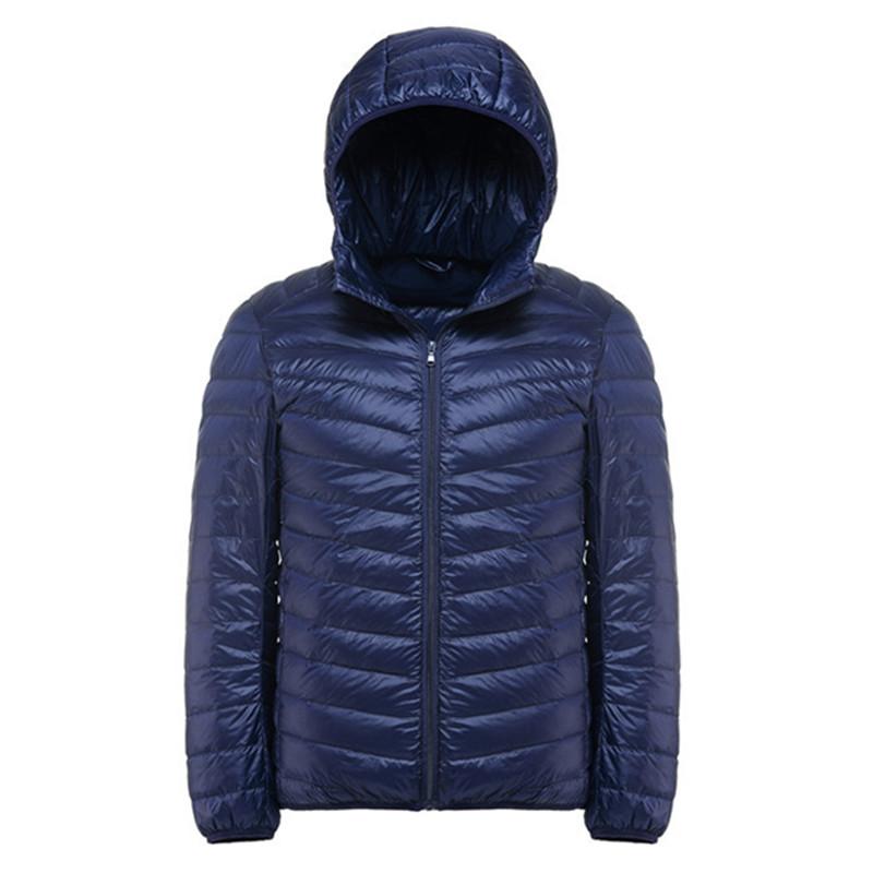

Men' Lightweight Casual Jacket Autumn Winter Warm Portable Hooded Parka Coat Ultralight Windproof White Duck Downs Jackets 4XL, Blue