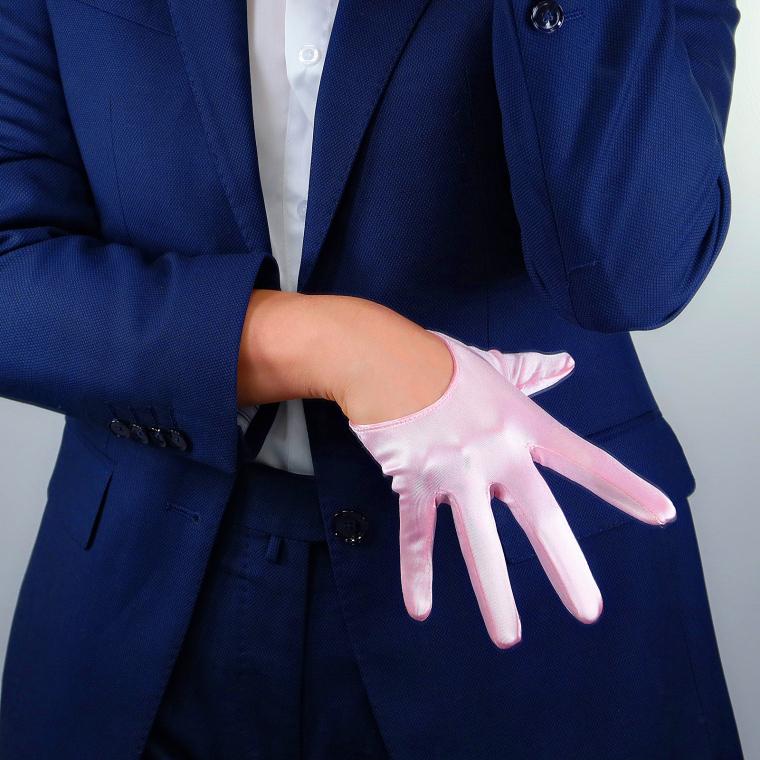 

Five Fingers Gloves Women's Elegant Elastic Pink Color Half Palm Satin Glove Female Spring Summer Sunscreen Dancing Short Driving 13cm R3300