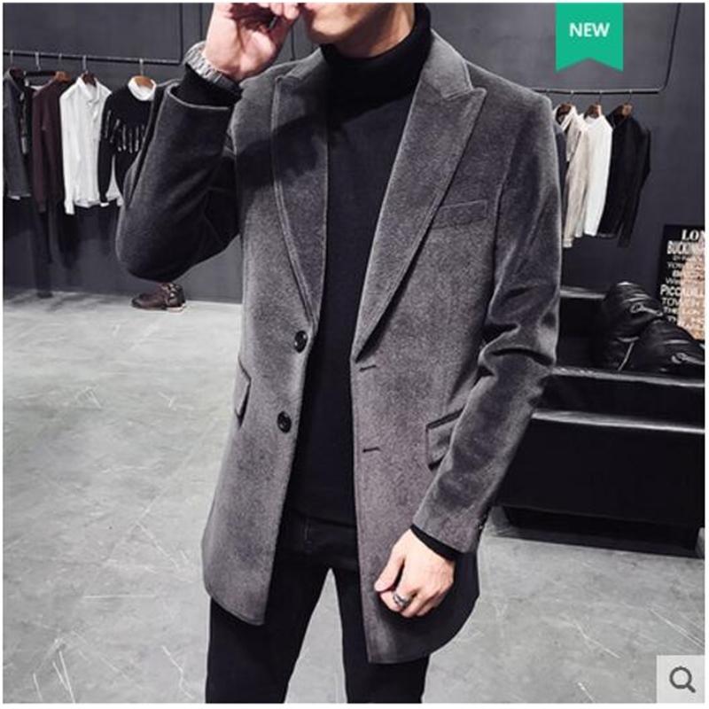 

2021 New Rabbit's Long Korean Version Body Repair Youth's Winter Wool Coat of Men's Trending Jacket. FSJV, 13