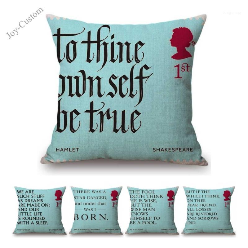 

Literature Library Decoration Throw Pillow Cover Aqua Blue Shakespeare Quotes Sonnet Hamlet Letter Print Nordic Cushion Cover1, Beige