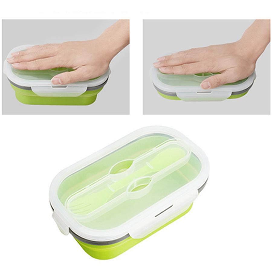 

Outdoor Camping Bento Box Eco-friendly Collapsible Salad Bowl 800ml Food Grade Silicone Foldable Large Lunch Box With Fork H0513 T03, As picture