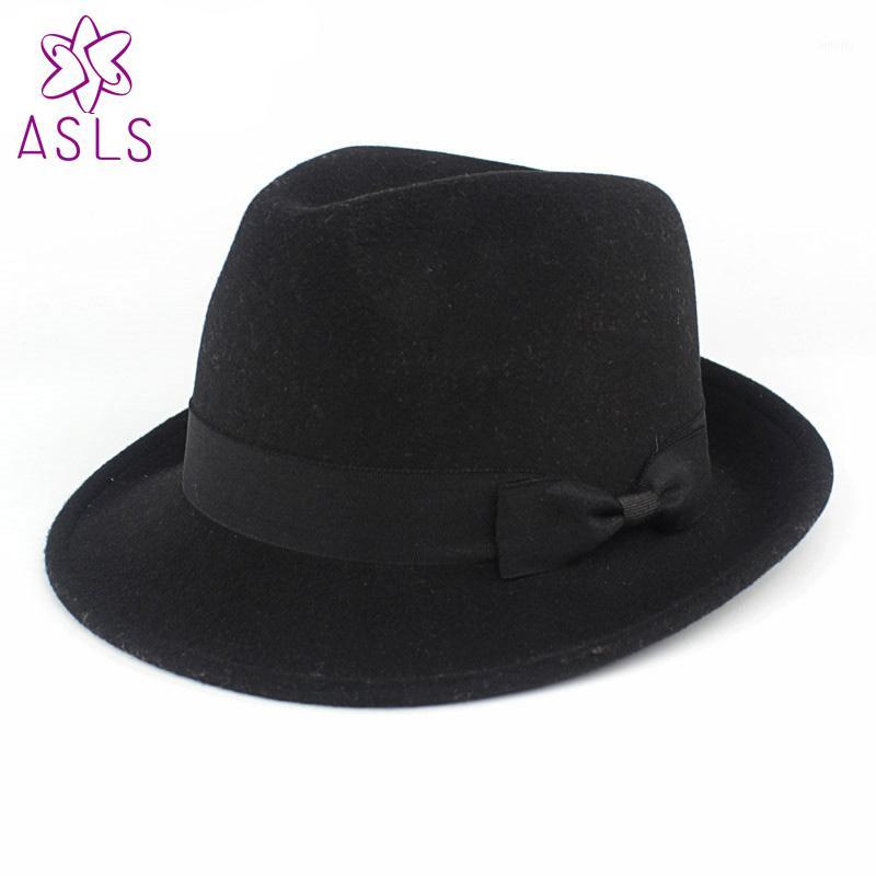 

New autumn and winter Men's and women's woolen hats gentleman jazz hats black bow ribbons felt elegant1