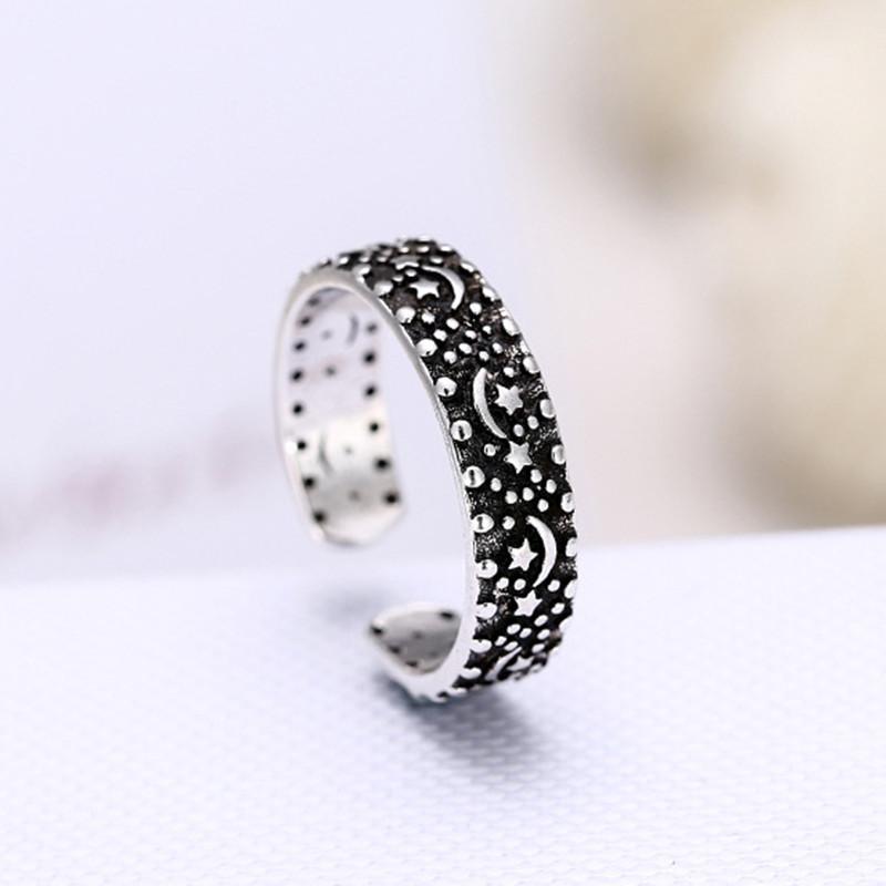 

2020 Real Anel Anillos 100% Rings For Pock Design Moon&stars Vintage Thai Jewelry Open Ring For Lover Best Gift1