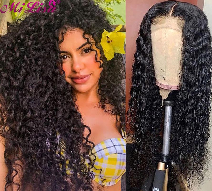

Mi Lisa Curly Human Hair Wigs 30 Inch Lace Closure Wig Pre Plucked With Baby Hair For Black Women Brazilian Remy Free Part, As pic