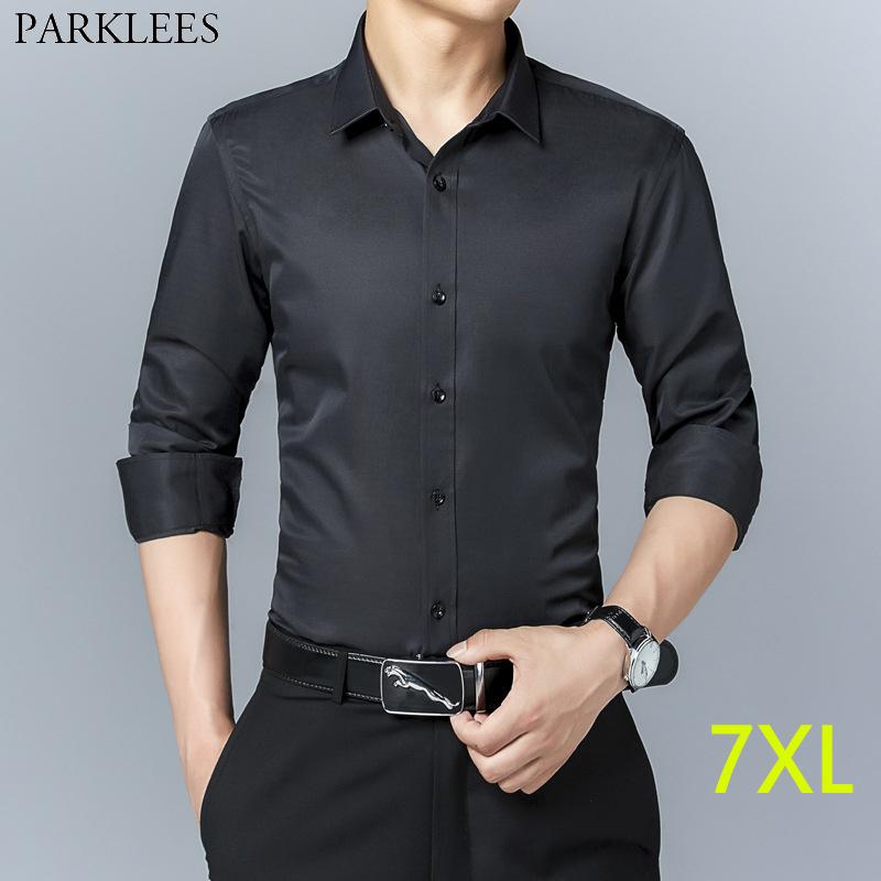 

Black Slim Fit Dress Shirts Men 2020 Brand Long Sleeve Casual Button Down Shirt Mens Formal Business Work Shirt Male Chemise 7XL, Navy
