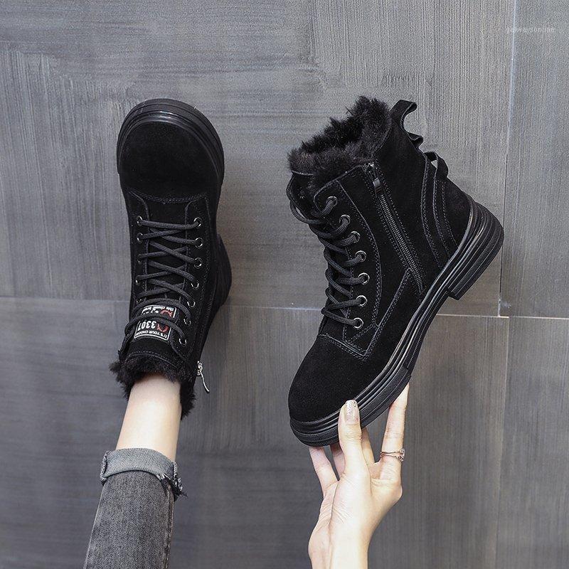 

Winter Women's Boots Solid Color Casual Low-tube Women's Boots Plus Velvet Warm Snow Wear-resistant Flat Shoes1, Black