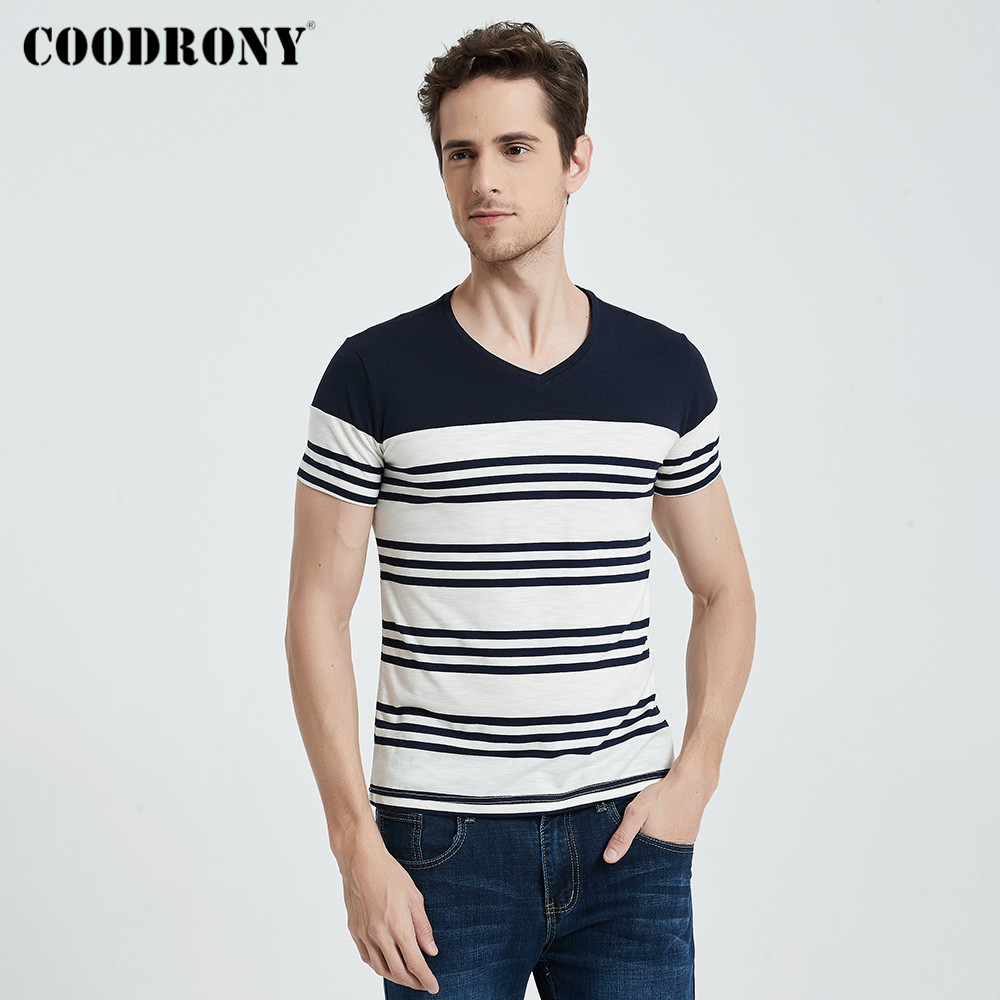 

Short Sleeve T Shirt Men Streetwear Fashion Striped Tops Casual V-Neck T-Shirt Man Summer Cotton Tee Shirt, White