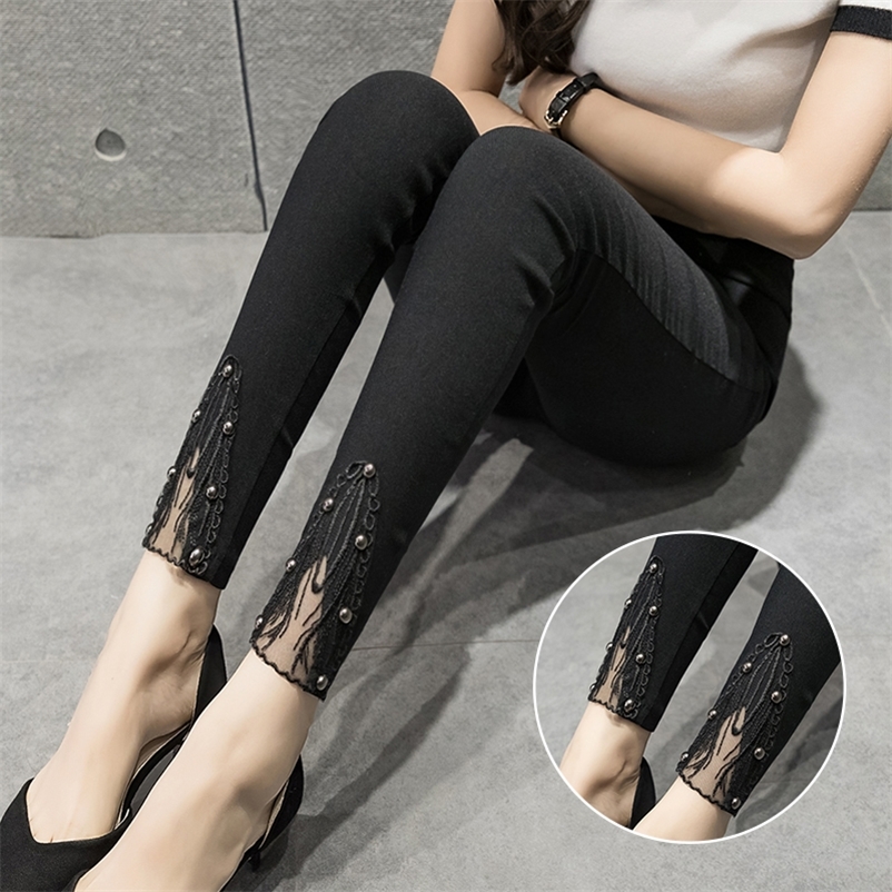 

Women Pencil Pants Spring Autumn Black High Waist Stretch Plus Size 6XL Skinny Casual Lace Pants Pantalones Mujer Moda 201228, Nail