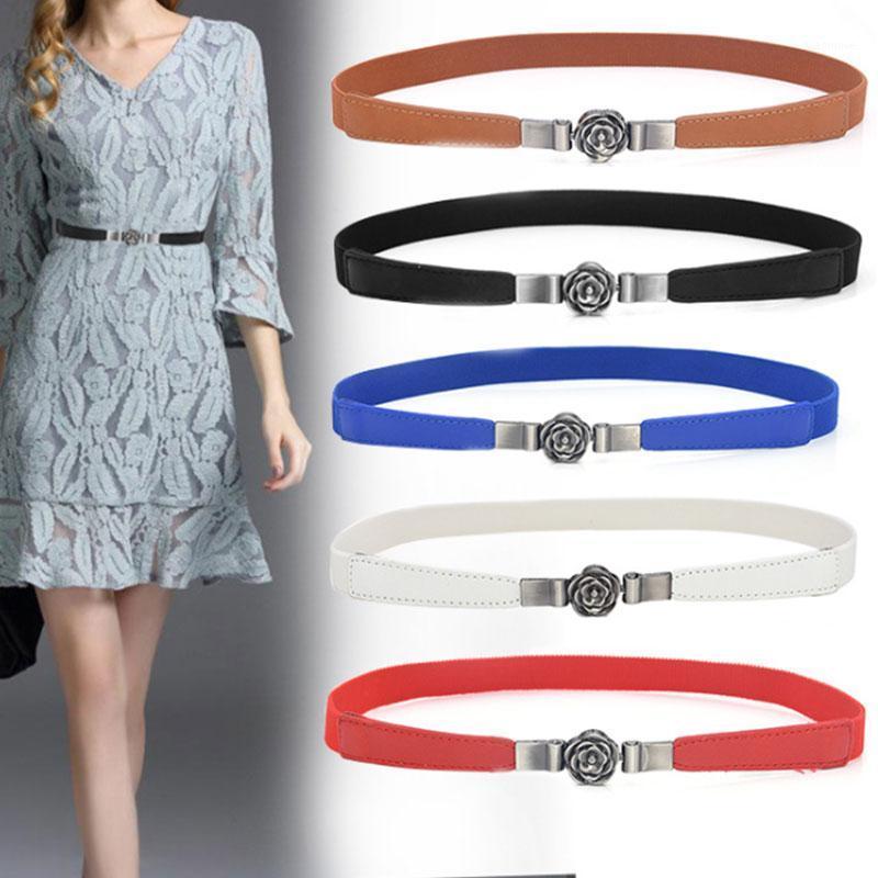 

Korean flower buckle thin waist seal female with skirt elastic elastic belt narrow hook with clothes decoration fine simple wild1, White