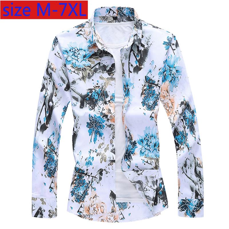 

New Arrival Fashion Super Large Men Long Sleeve Autumn Casual Fashion Printing Casual Shirts Plus Size MLXL2XL3XL 4XL 5XL 6XL7XL