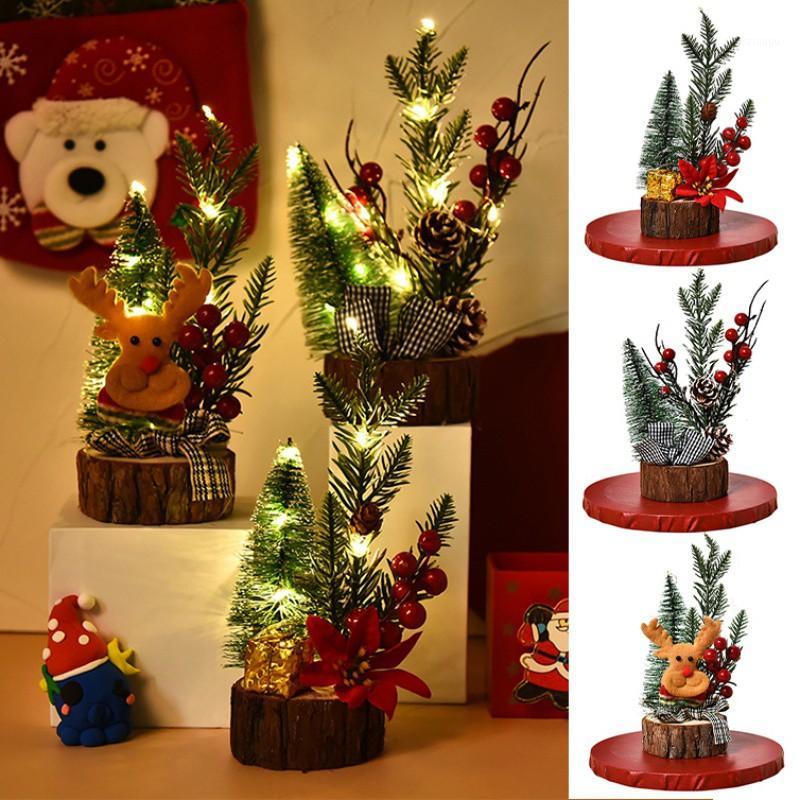 

Mini DIY Christmas Tree Fake Pine Tree Christmas Desktop Decor esktop Mini With 2 Button Batteries Gift1
