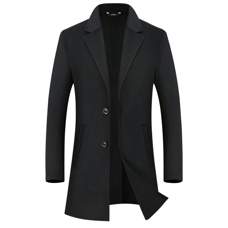 

Autumn and winter double faced denim overcoat men's woollen overcoat cashmere medium long casual coat for men, Black