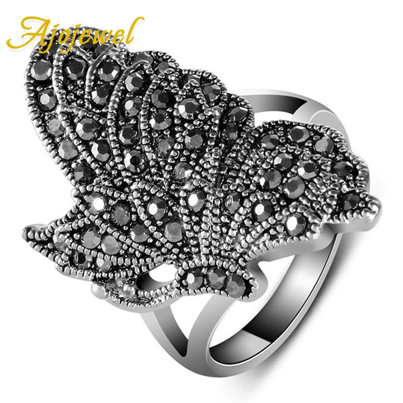 

Ajojewel Big Vintage Butterfly Ring Marcasite Jewelry Rings For Women Retro Accessories