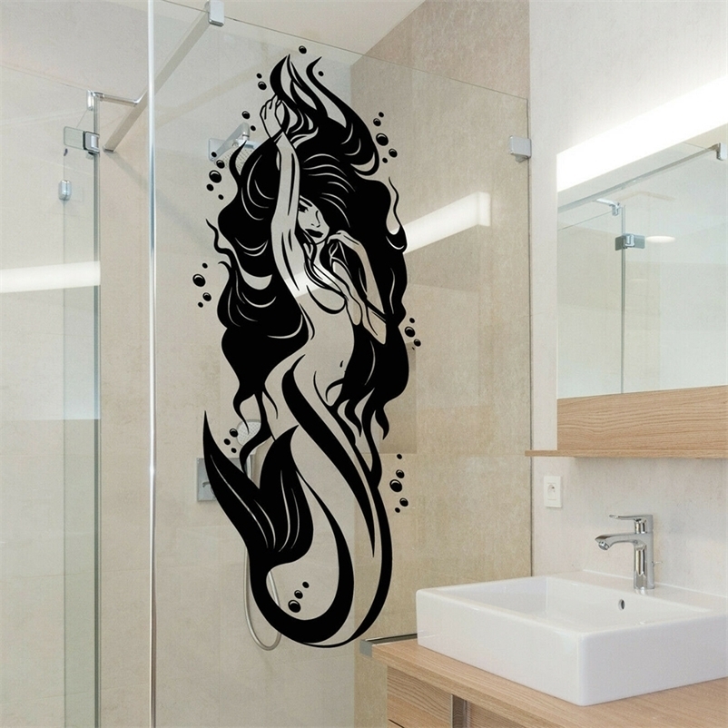 

Bathroom Bath Wall Decal Vinyl Sexy Naked Mermaid Girl Bathroom Decor Wall Stickers Waterproof Glass Door Wall Decoration Z461 201201