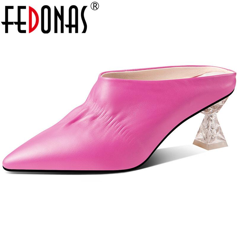 

FEDONAS Pleated Concise High Heels Pumps Fashion Genuine Lesther Pointed Toe Mules Spring Summer Wedding Prom Newest Shoes Woman, Black