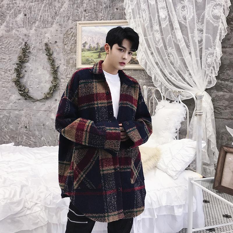 

Men's woolen coat autumn winter style men's jacket and women's loose-fitting woolen coat fashion, Red