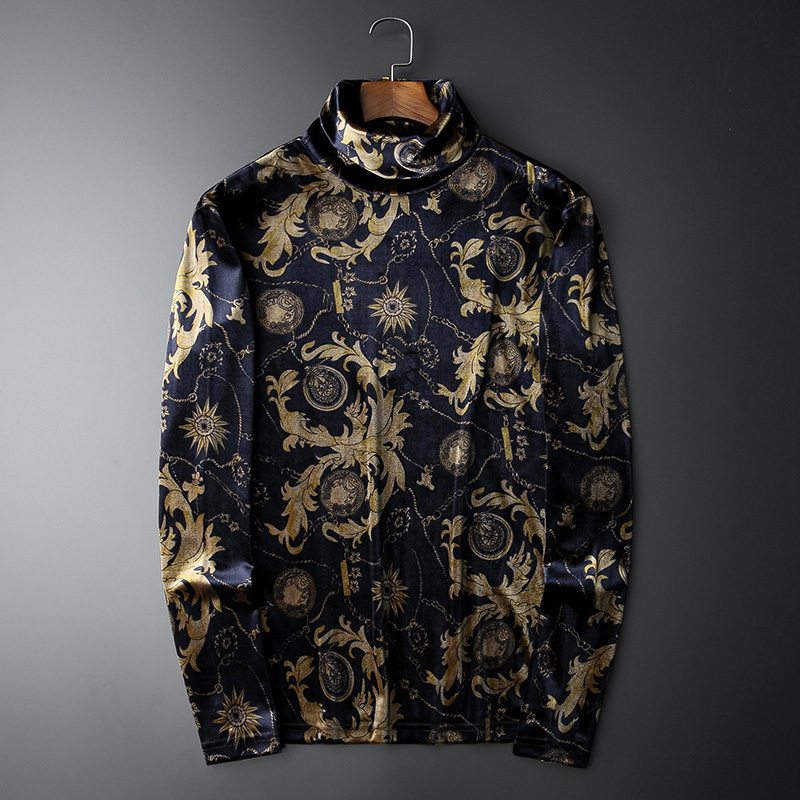 

Black Paisley Gold Men's High-quality Shirts Long Club Fall U331, Flower colour