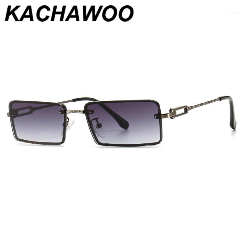 

Kachawoo men rectangular sunglasses narrow full frame man metal sun glasses for women retro style gold brown unisex gift items1