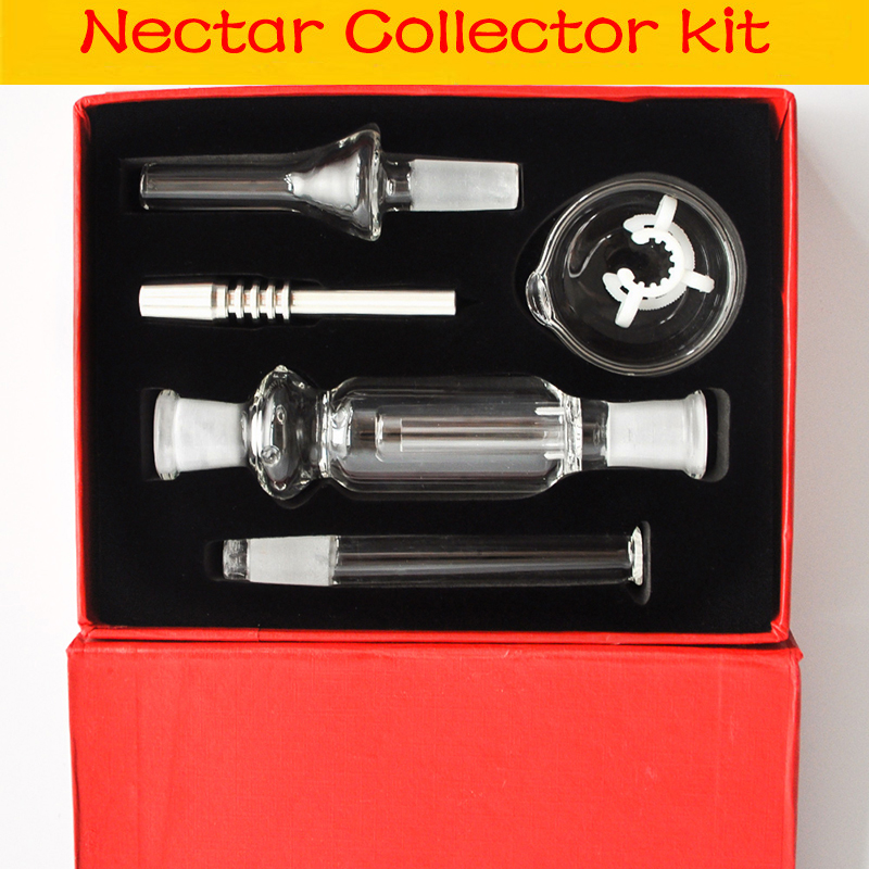 

10mm Mini glass Collector Pipes With 10mm Stainless Steel Tip Dab Oil Rigs dab NC kits Straw Dish glass oil burner bong