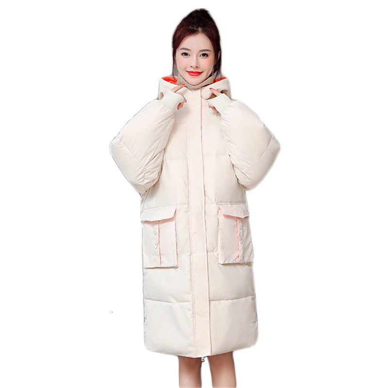 

2021 New Female beige orange winter jacket couture plus size loosed New autumn long Korean fashion with parka hood