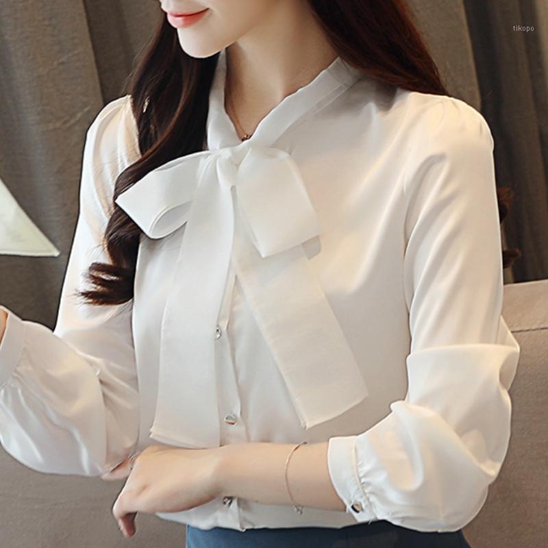 

long sleeve white blouse women shirts fashion woman blouses 2020 Bow tie collar chiffon blouse women womens tops and blouses C161