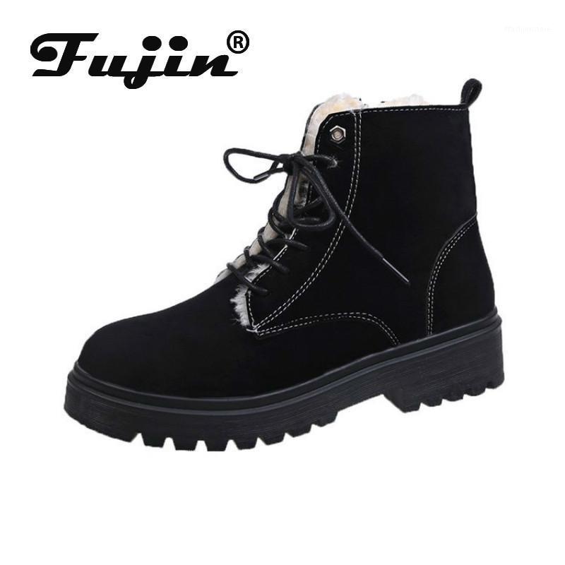 

Fujin Snow Boots Women Winter Plush Keep Warm Fashion Round Toe Platform Flat Bottom Flock Breathable Women Leisure Short Boots1, Black