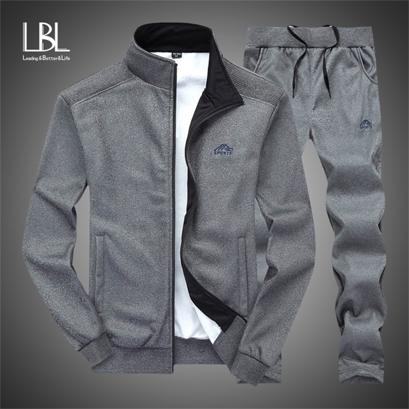 

Autumn Tracksuit Men Sportswear Fashion Mens Set Two Pieces Zipper Warm Sweatshirt Jacket+Sweatpants Moleton Masculino Sets 201130, Grey d05