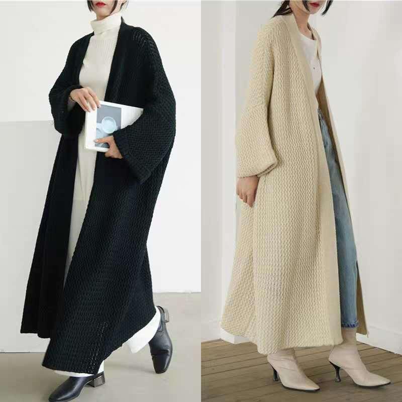 

Korean Fashion Batwing Sleeve Long Cardigan Trench Coat for Women Loose Knitting Spring Autumn Sweaters Clothes Korean Tops P59, Black