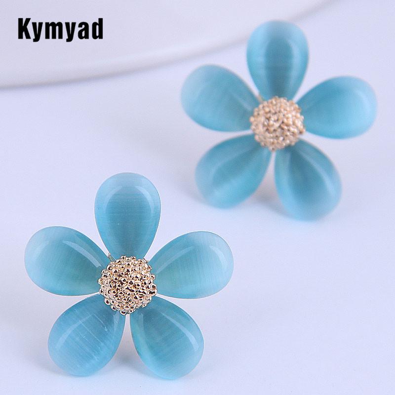 

Stud Kymyad Cat Eye Stone Earrings For Women Jewelry Flower Woman Statement Korean Style Earings Fashion 2021
