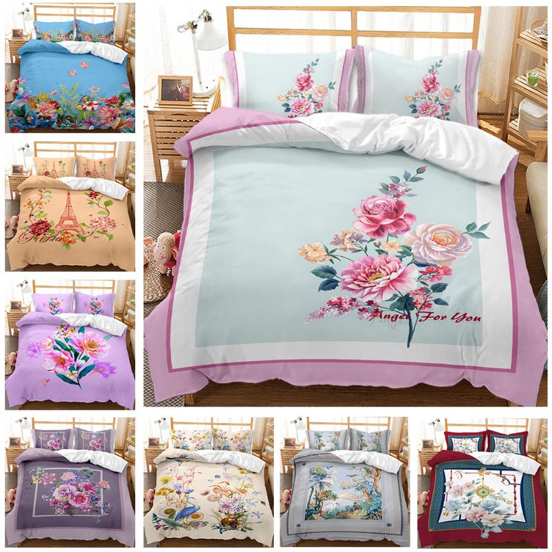

Claroom Flower Bedding Bright Flower Printing Duvet Cover Home Textile Comforter Quilt Cover Single Double Queen King Size, Black