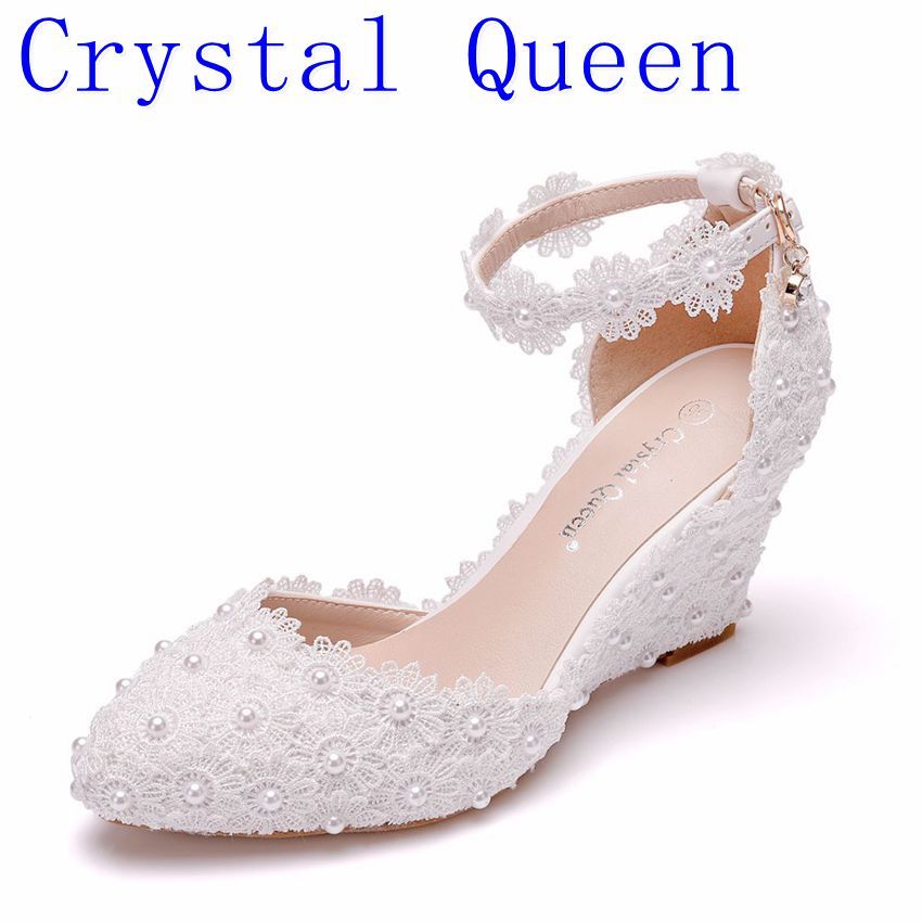 lace wedge wedding shoes