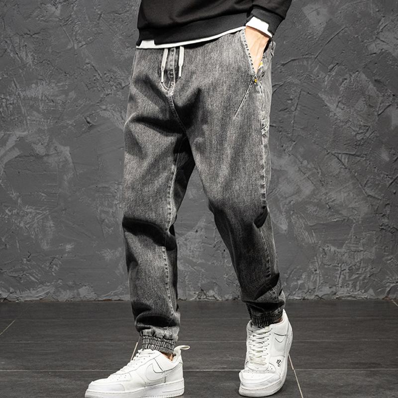 

Loose stretch harem pants 2020 autumn new men jeans add fertilizer to increase men trendy denim trousers, Black