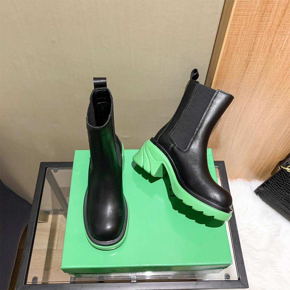 

TOP Trend PINK Sole Bottega Boot Fashion Luxury Tire Leathaer Booties Women Platform Chunky Shoes Lady Knight High-boo ski Bottegas Venetas, Black