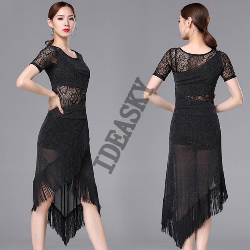 

new latin dance dress women adult performance fringe tassel salsa samba practice wear competition ballroom clothes dancing, Black