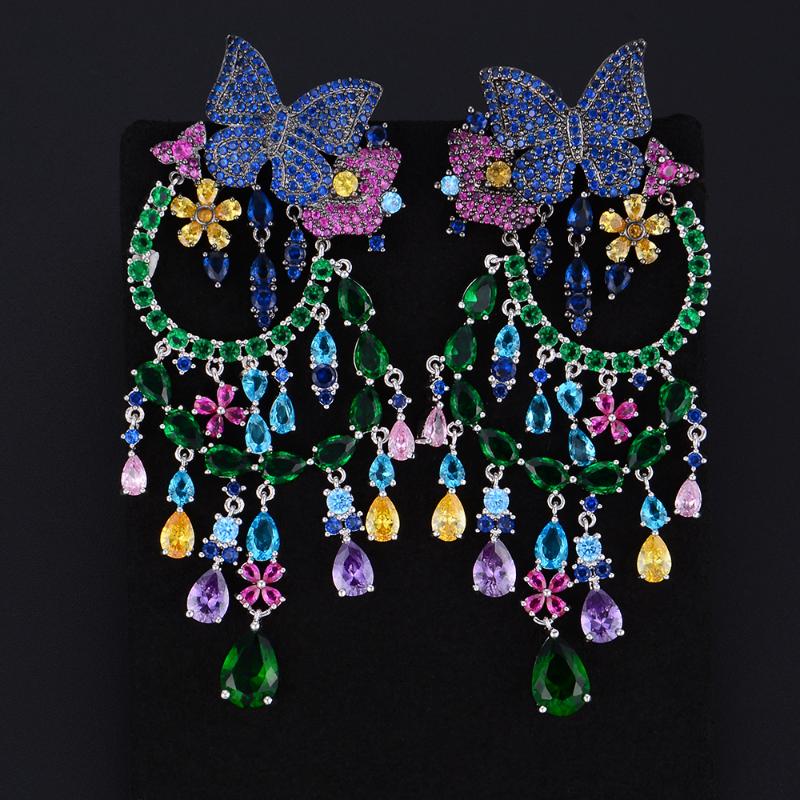 

Siscathy Cute Butterfly Pierced Full CZ Cubic Zirconia Earrings Fashion Jewelry Statement Dangle Drop Earrings For Women Wear