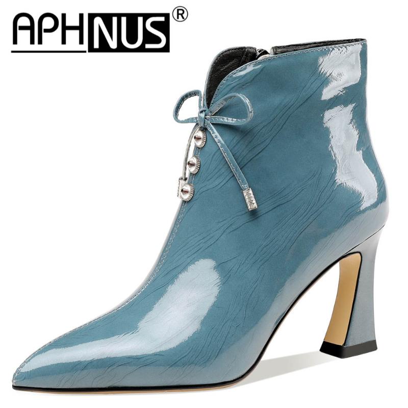 

APHNUS Womens Boots Short Ankle Booties Woman 2020 Shoes Mid High Heels Pumps For Women New Boot Pointed Toe, Black