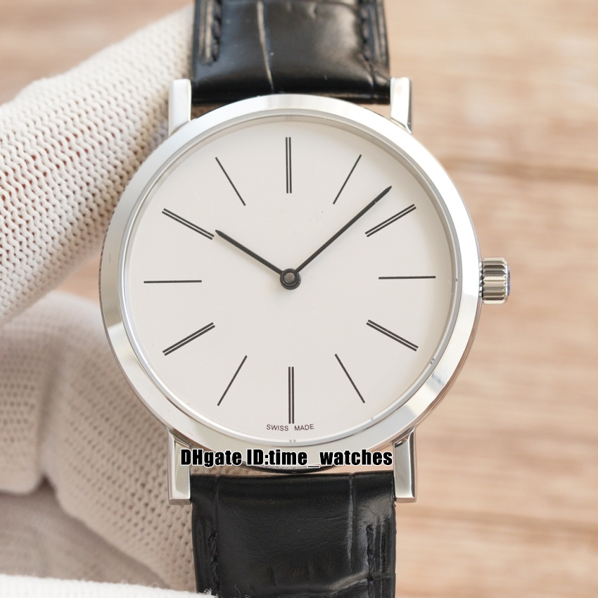 

New Ultra Thin Altiplano G0A29112 Miyota 9019 Automatic Mens Watch White Dial Black Leather Strap Silver Case Gents Watches