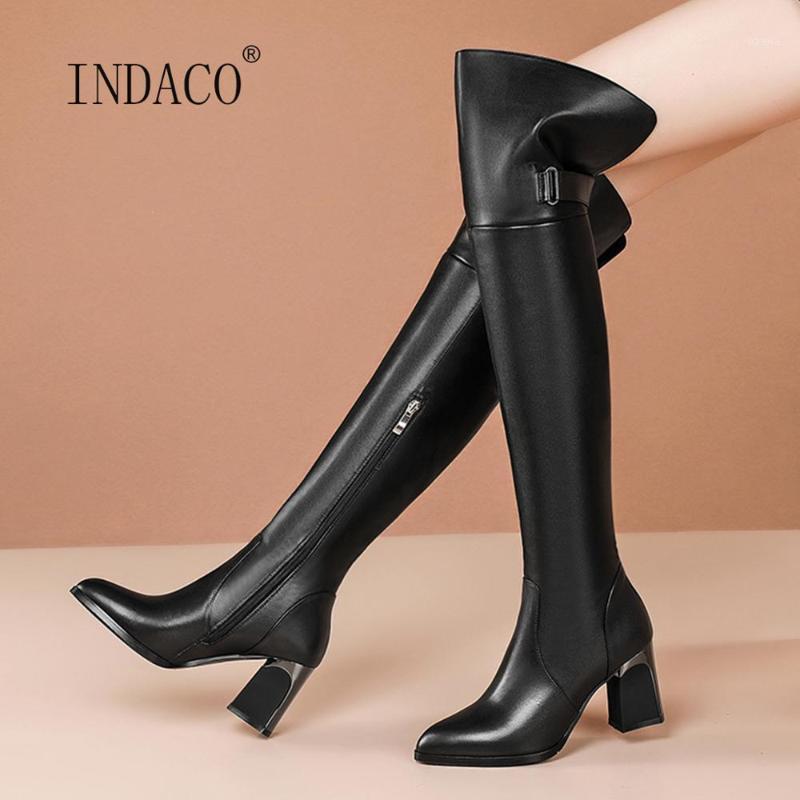 

Leather Thigh High Boots Women Warm Over The Knee Boots Pointed Toe High Heels Black Winter Women Botines Mujer1