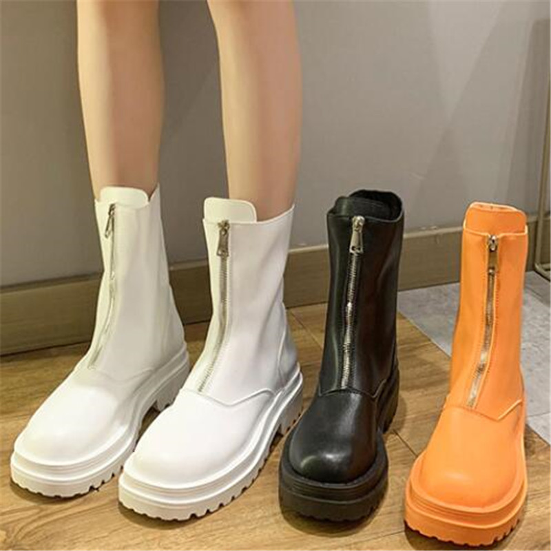 

New Front 2021 of Women Short Fall Fashion Black Orange Boots 20LI, White