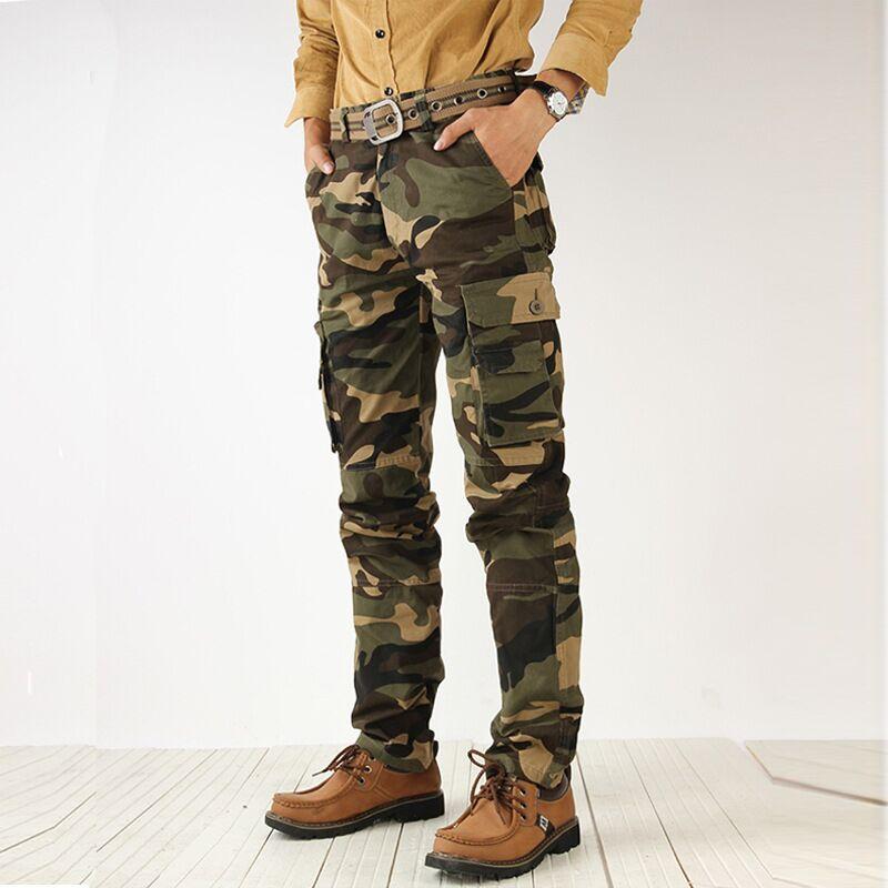 

Fashion Style Streetwear Men Jeans Jogger Pants Camouflage Pants Loose Big Pocket Cargo Hip Hop Trousers, Army green