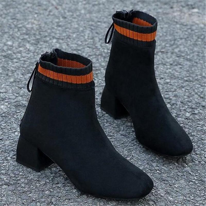 

Designer high heel riding boots women winter plus velvet square toe short boots women 2020 thick heel large size women's shoes, F001-1-02