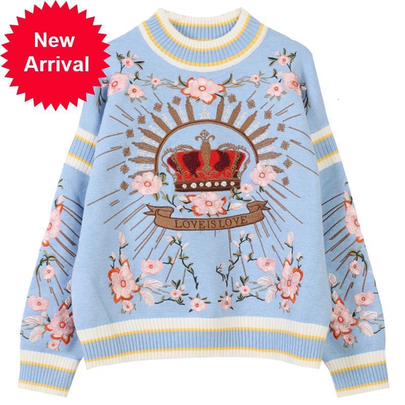 

New Women's 2021 Brand Design Winter Casual Luxury Round Turtleneck Striped Button Embroidered Sleeve Long Jumper Sweater HZYJ, Beige