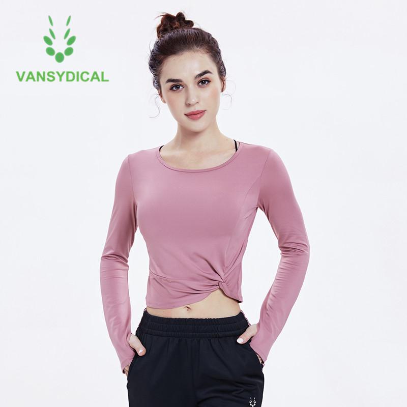 

Vansydical Sports Workout Cropped Tops Women Yoga Shirts Sexy Kink Long Sleeve Gym Activewear Fitness Training Jogging T-shirts, Black for20775