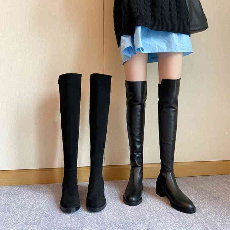 

Boots Thick heel long tube Knight boots women's autumn and winter elastic black round head thin SW over knee IMTG, Leather 3 cm heel