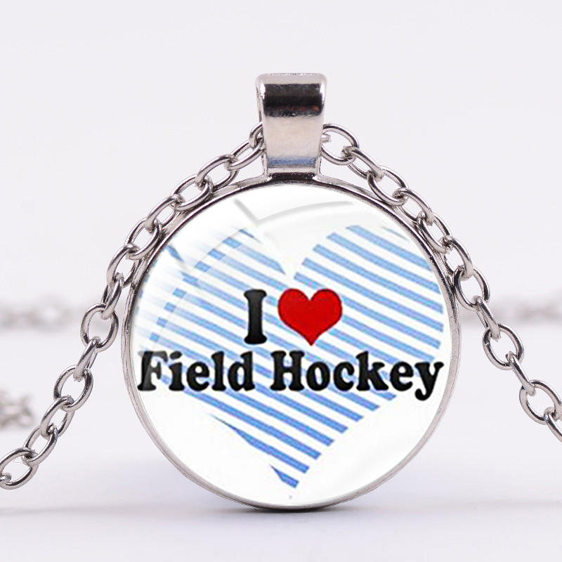 

Love Hockey Silver Plated Chain Necklace Ice Hockey Players Silhouette Printing Glass Cabochon Men Women Sports Jewelry