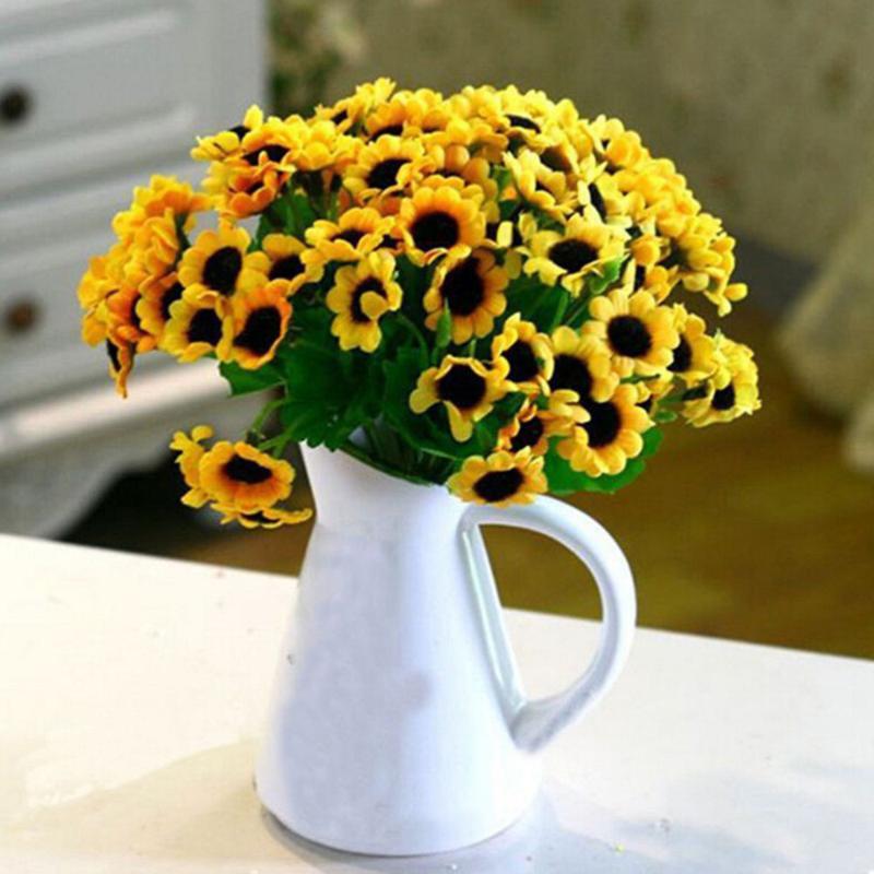 

15 Heads Heaven Fake Silk Artificial Sunflower Flower Bouquet Floral Garden Home Wedding Home Design Decoration Table Decor, As the pic