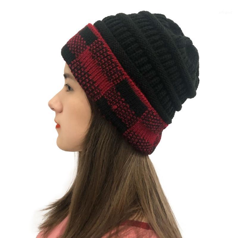 

Beanie/Skull Caps Beanie Hat For Women Winter Warm Bonnet Cap Casual Plaid Stitching Female Gorros Mujer Invierno Czapka Zimowa Damska1, Rd