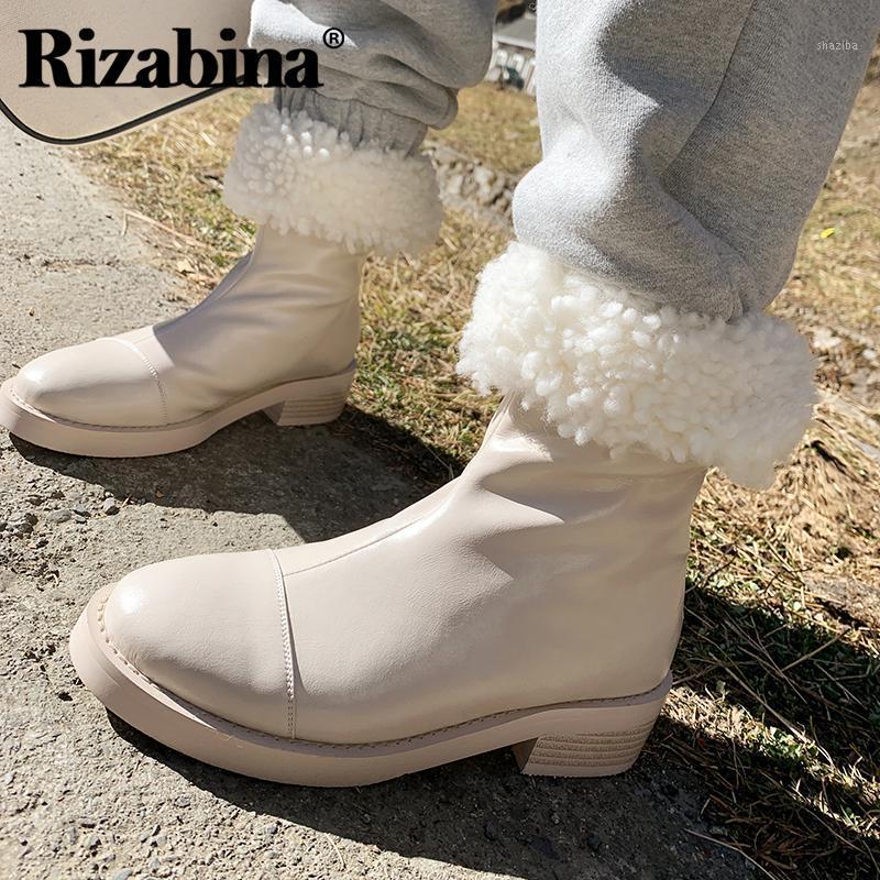 

Rizabina Women Short Boots Plush Fur Real Leather Zipper Women Ankle Boots Fashion Warm Winter Shoes Footwear Size 34-431, Black